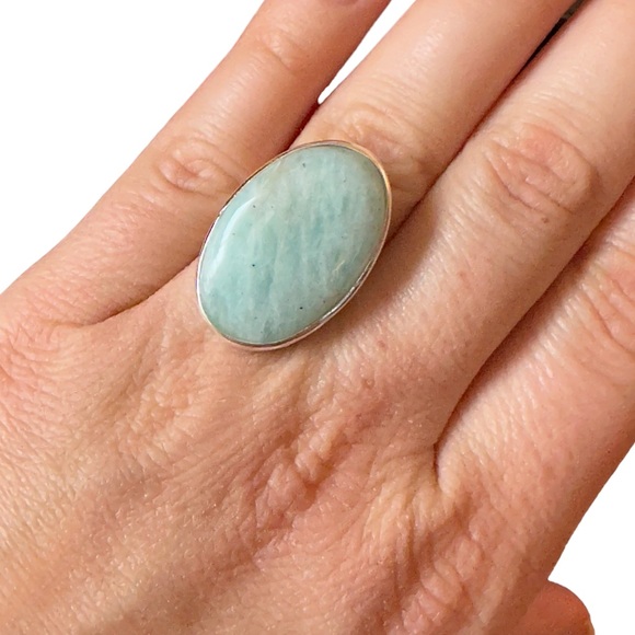 Jewelry - Amazonite natural oval stone ring set in sterling silver size 7